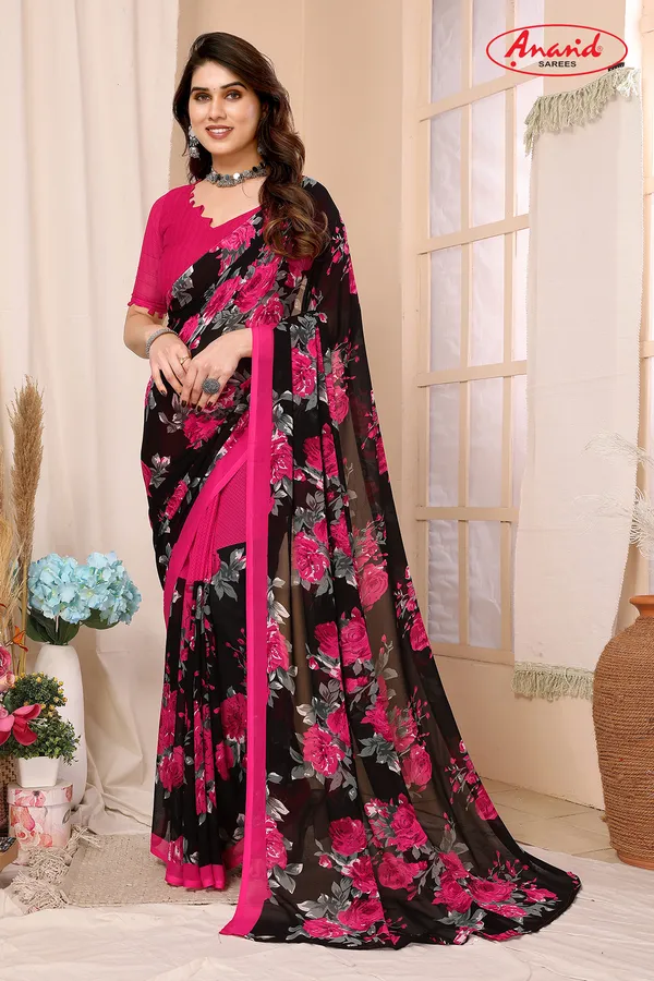 Floral_Print_Bollywood_Georgette_Saree_(Black)