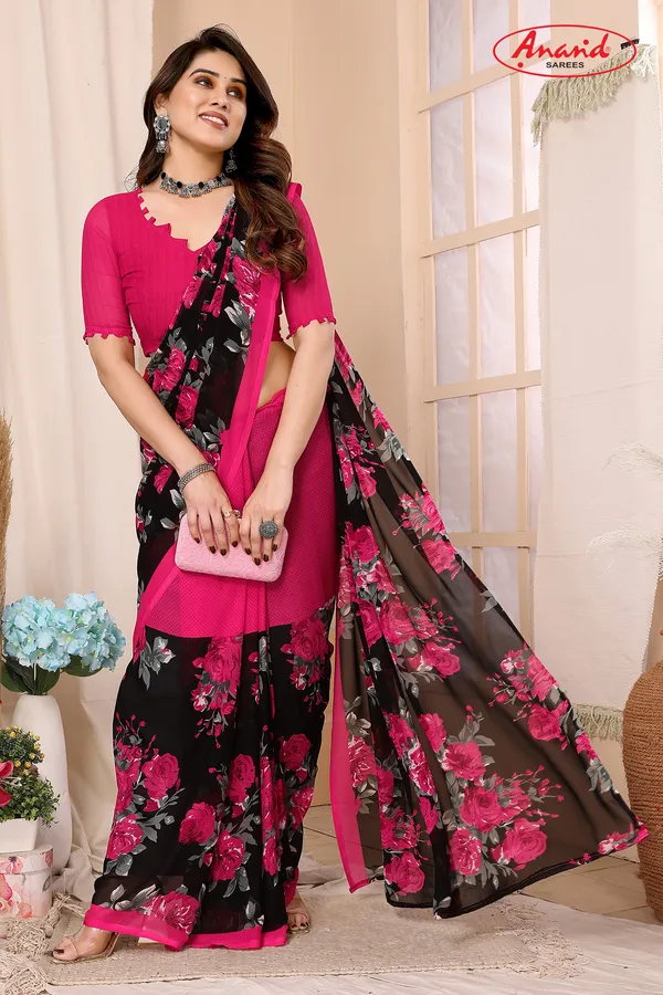 Floral_Print_Bollywood_Georgette_Saree_(Black)