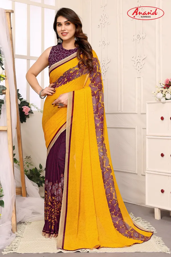 Printed,_Paisley,_Floral_Print_Daily_Wear_Georgette_Saree_(Yellow)