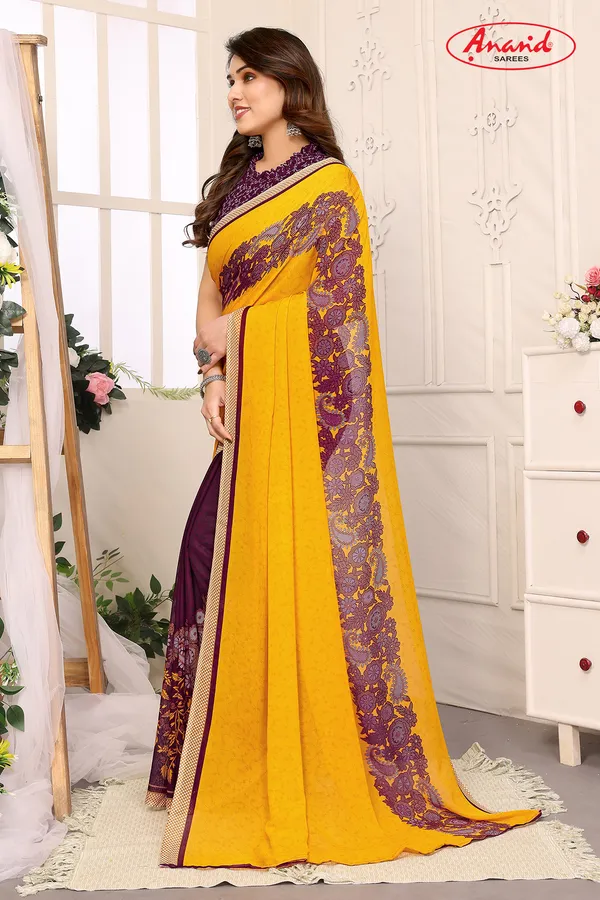 Printed,_Paisley,_Floral_Print_Daily_Wear_Georgette_Saree_(Yellow)