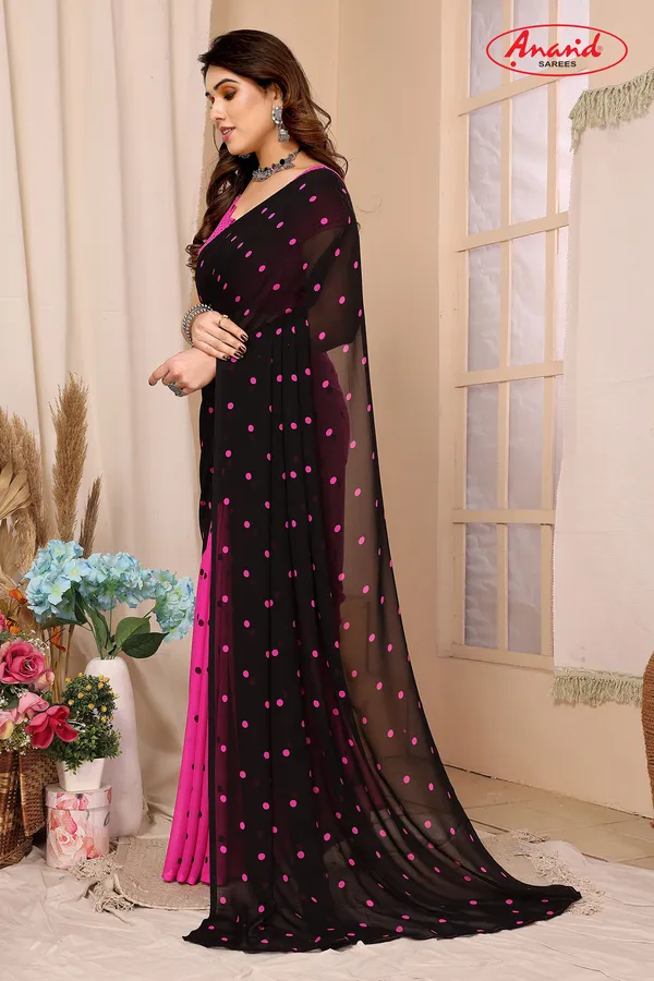 Polka_Print_Bollywood_Georgette_Saree_(Pink,_Black)