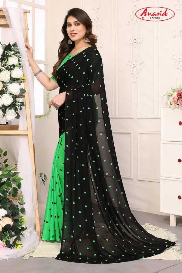 Polka_Print_Bollywood_Georgette_Saree_(Green,_Black)