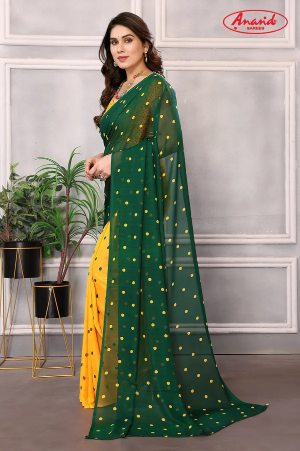 Printed,_Graphic_Print,_Polka_Print_Daily_Wear_Georgette_Saree_(Green)