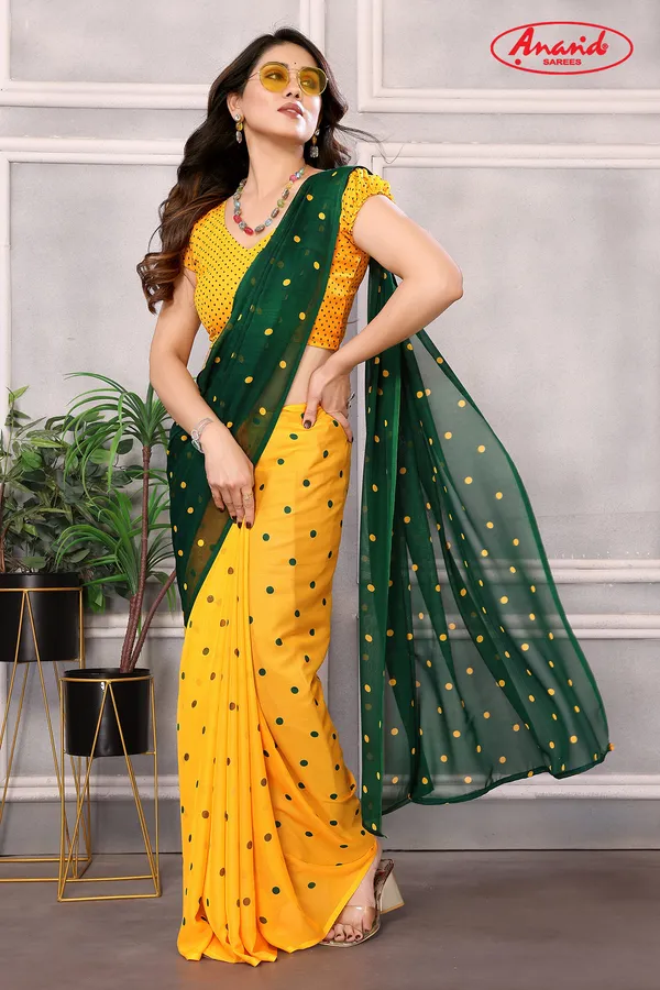 Printed,_Graphic_Print,_Polka_Print_Daily_Wear_Georgette_Saree_(Green)