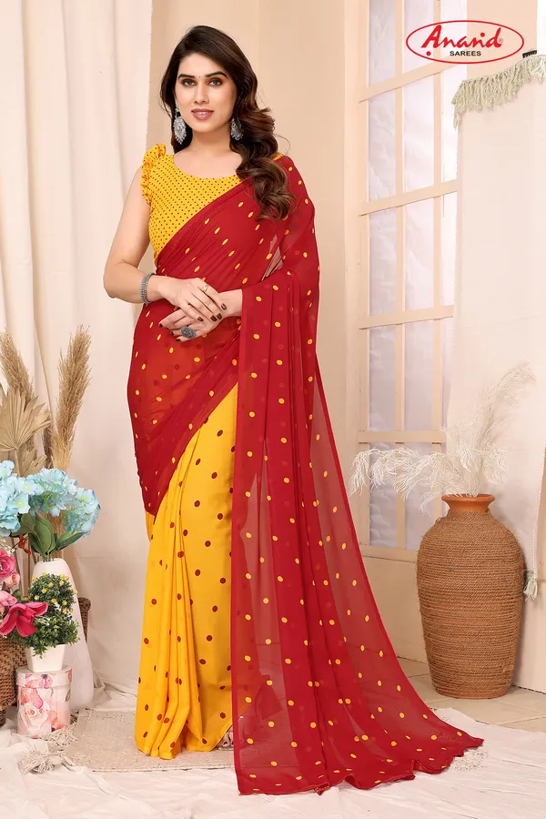 Polka_Print_Bollywood_Georgette_Saree_(Red)