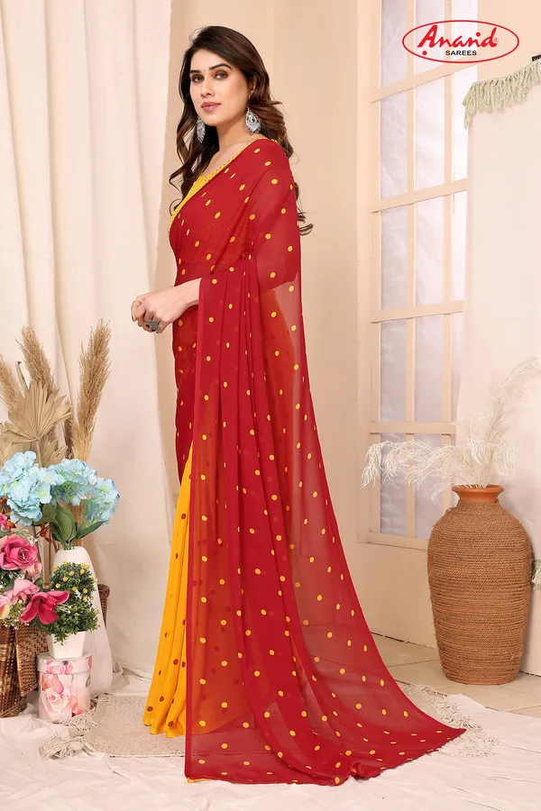 Polka_Print_Bollywood_Georgette_Saree_(Red)