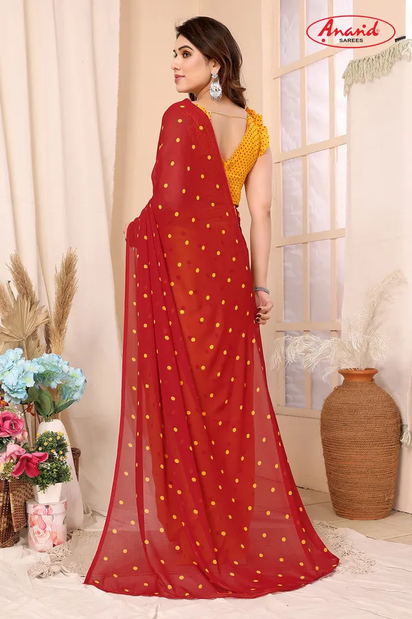 Polka_Print_Bollywood_Georgette_Saree_(Red)