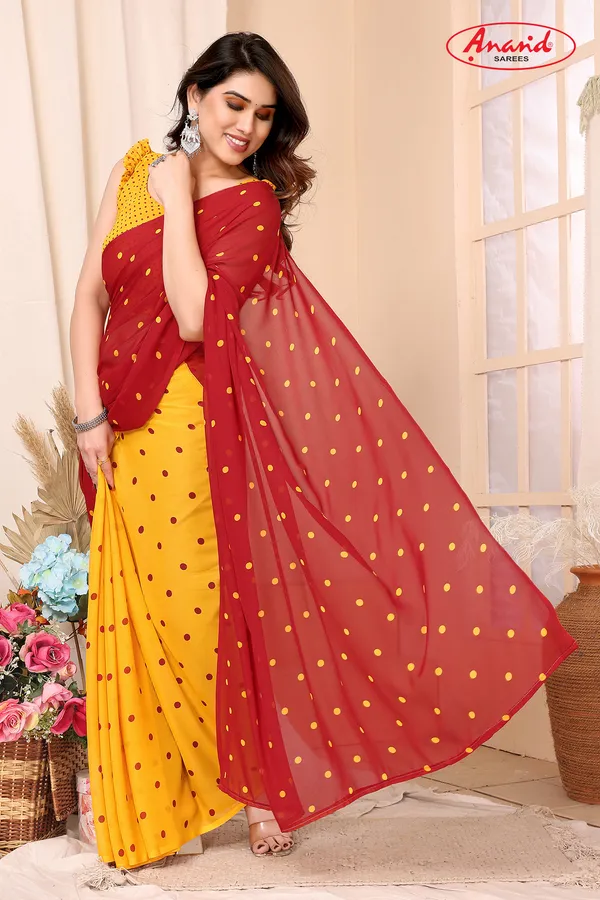 Polka_Print_Bollywood_Georgette_Saree_(Red)
