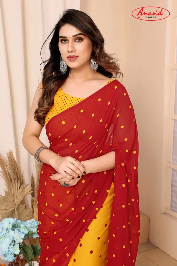 Polka_Print_Bollywood_Georgette_Saree_(Red)