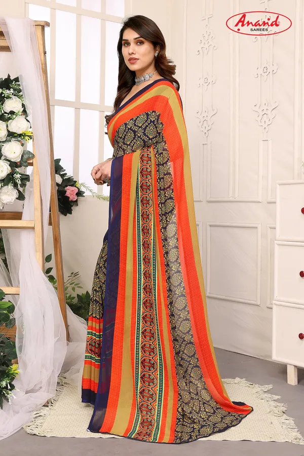 Printed,_Paisley,_Striped_Bollywood_Georgette_Saree_(Blue)