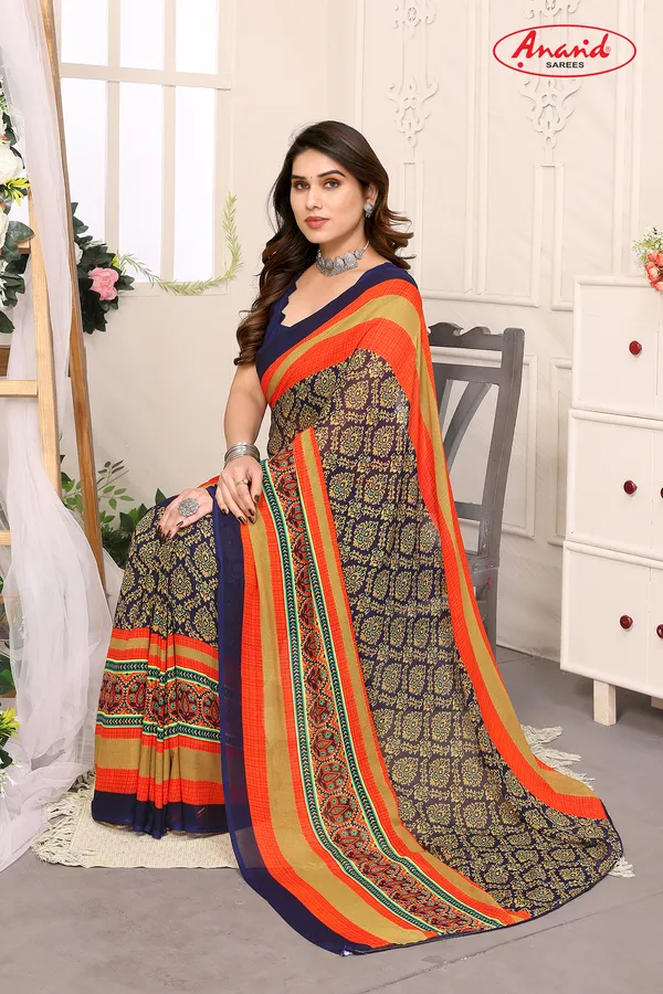 Printed,_Paisley,_Striped_Bollywood_Georgette_Saree_(Blue)