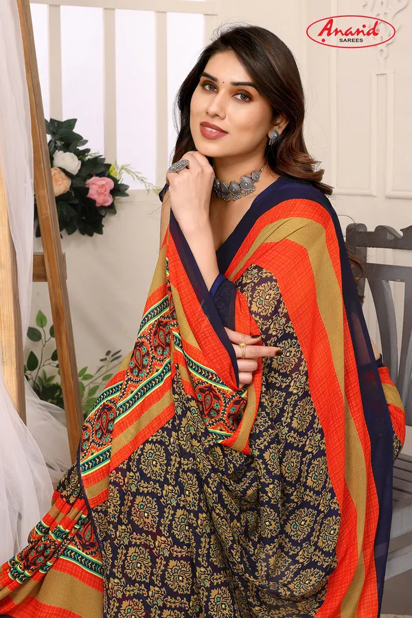 Printed,_Paisley,_Striped_Bollywood_Georgette_Saree_(Blue)