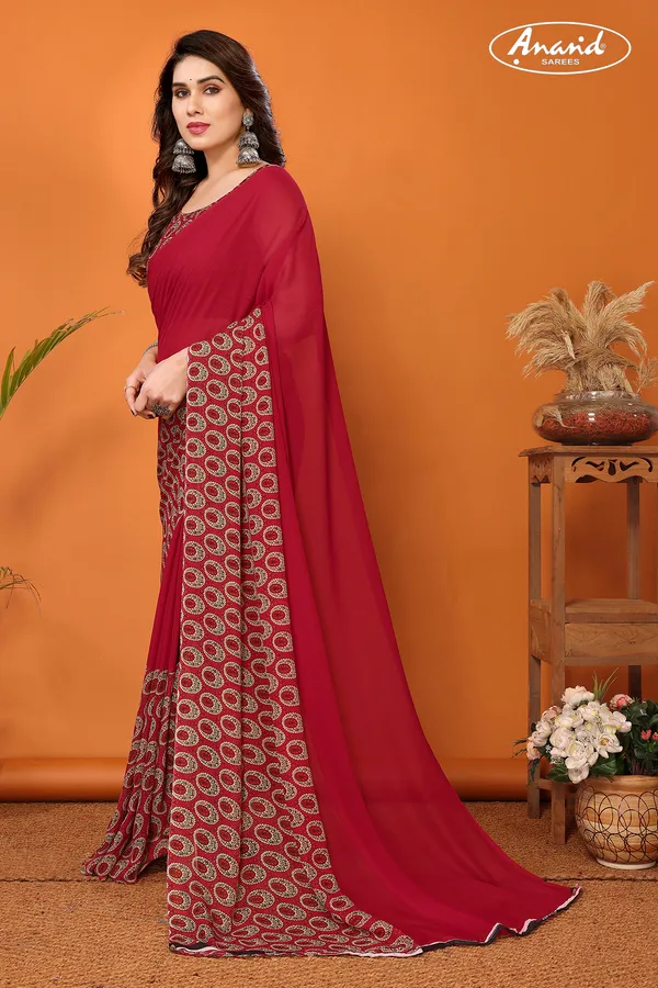Printed,_Paisley_Daily_Wear_Georgette_Saree_(Red)