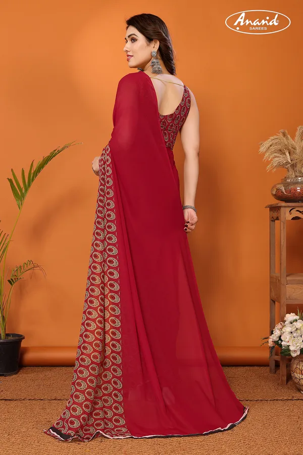 Printed,_Paisley_Daily_Wear_Georgette_Saree_(Red)