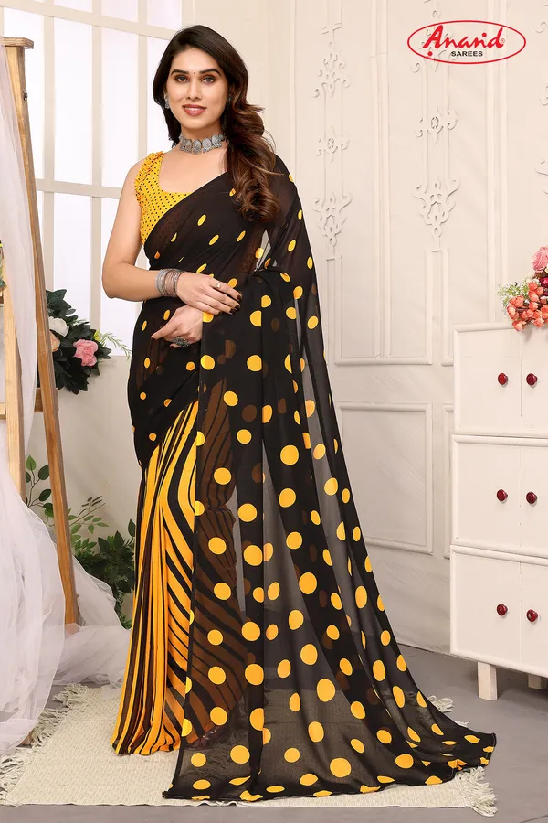 Printed,_Polka_Print_Bollywood_Georgette_Saree_(Black)