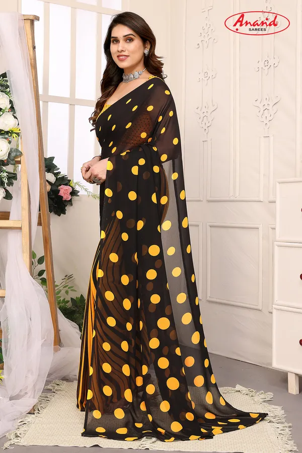 Printed,_Polka_Print_Bollywood_Georgette_Saree_(Black)