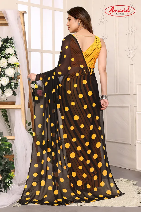 Printed,_Polka_Print_Bollywood_Georgette_Saree_(Black)