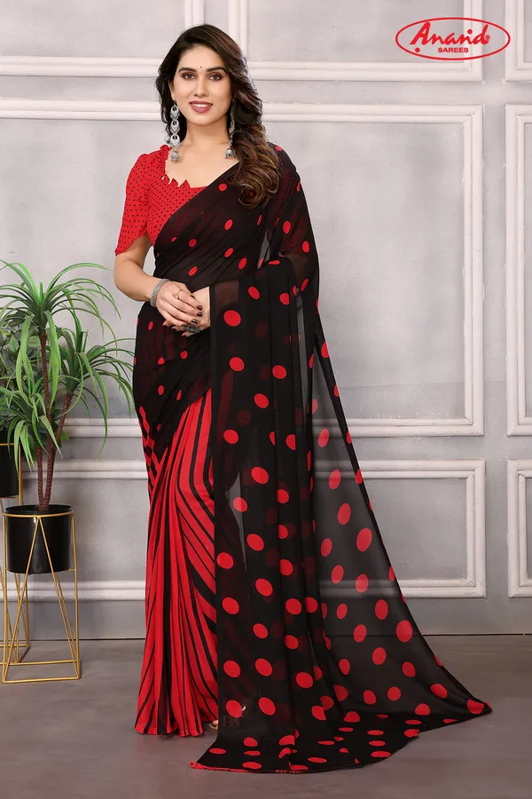 Polka_Print_Daily_Wear_Georgette_Saree_(Black)