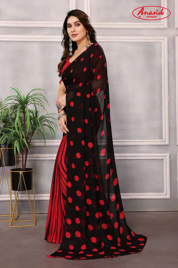 Polka_Print_Daily_Wear_Georgette_Saree_(Black)
