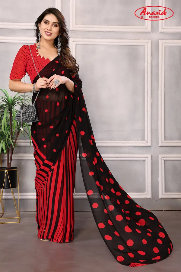 Polka_Print_Daily_Wear_Georgette_Saree_(Black)