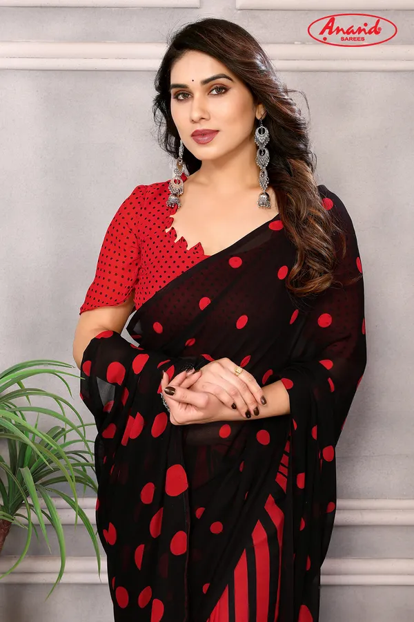 Polka_Print_Daily_Wear_Georgette_Saree_(Black)