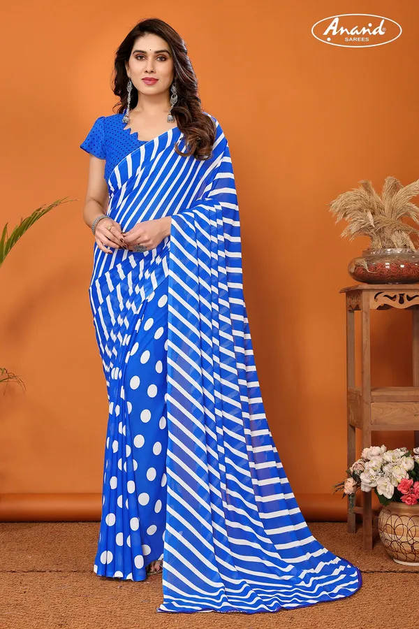 Striped,_Polka_Print_Daily_Wear_Georgette_Saree_(Dark_Blue)