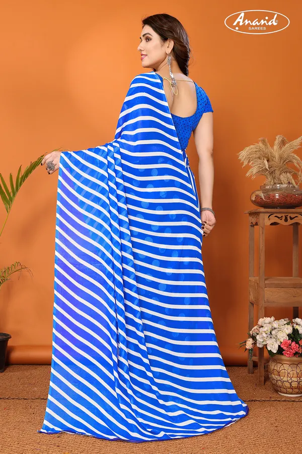 Striped,_Polka_Print_Daily_Wear_Georgette_Saree_(Dark_Blue)