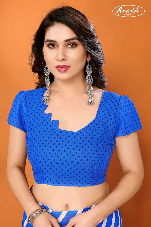 Striped,_Polka_Print_Daily_Wear_Georgette_Saree_(Dark_Blue)