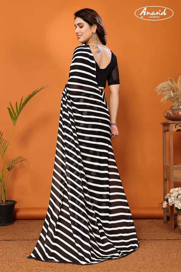 Striped,_Polka_Print_Daily_Wear_Georgette_Saree_(Black)