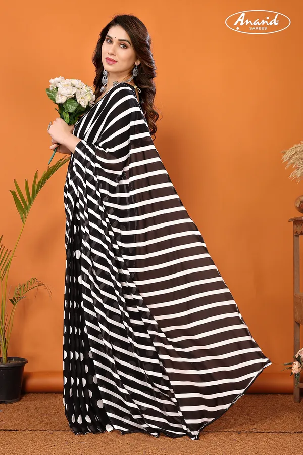 Striped,_Polka_Print_Daily_Wear_Georgette_Saree_(Black)
