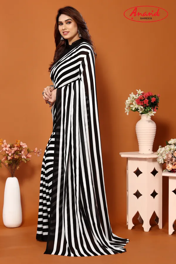 Striped,_Printed_Daily_Wear_Georgette_Saree_(Black,_White)