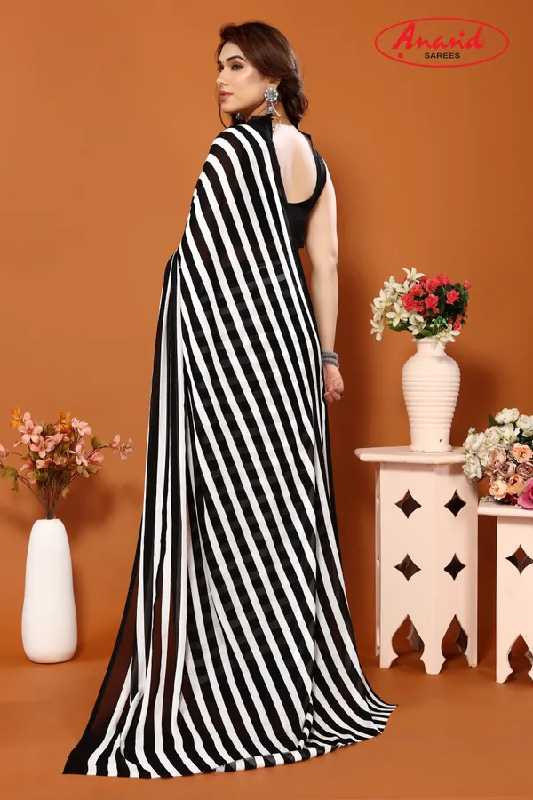Striped,_Printed_Daily_Wear_Georgette_Saree_(Black,_White)