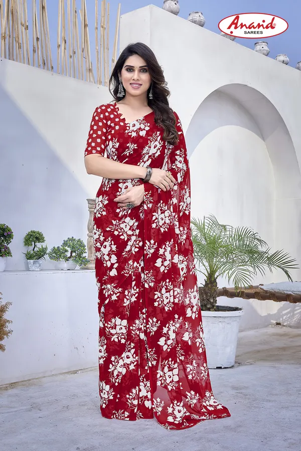 Red_Sarees_Floral_Print_Daily_Wear_Georgette_Saree
