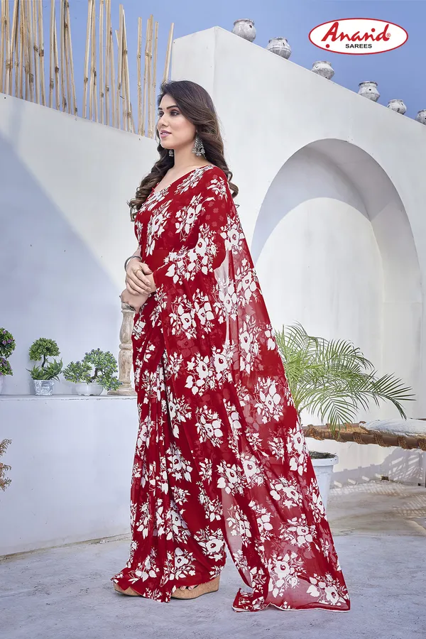 Red_Sarees_Floral_Print_Daily_Wear_Georgette_Saree