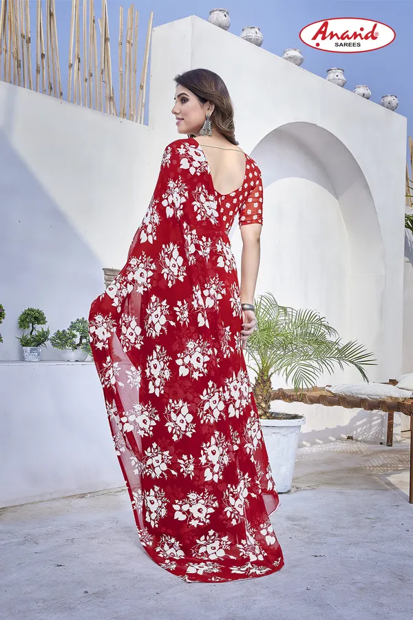 Red_Sarees_Floral_Print_Daily_Wear_Georgette_Saree