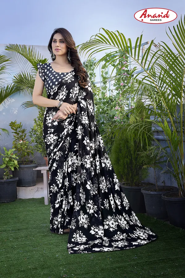 Black_Sarees_Floral_Print_Daily_Wear_Georgette_Saree