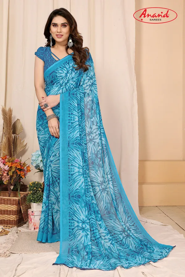Light_Blue_Sarees_Ombre,_Floral_Print_Daily_Wear_Georgette_Saree