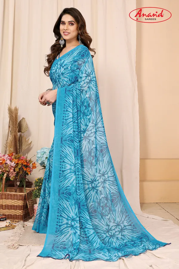 Light_Blue_Sarees_Ombre,_Floral_Print_Daily_Wear_Georgette_Saree