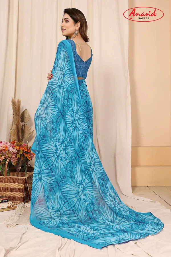 Light_Blue_Sarees_Ombre,_Floral_Print_Daily_Wear_Georgette_Saree