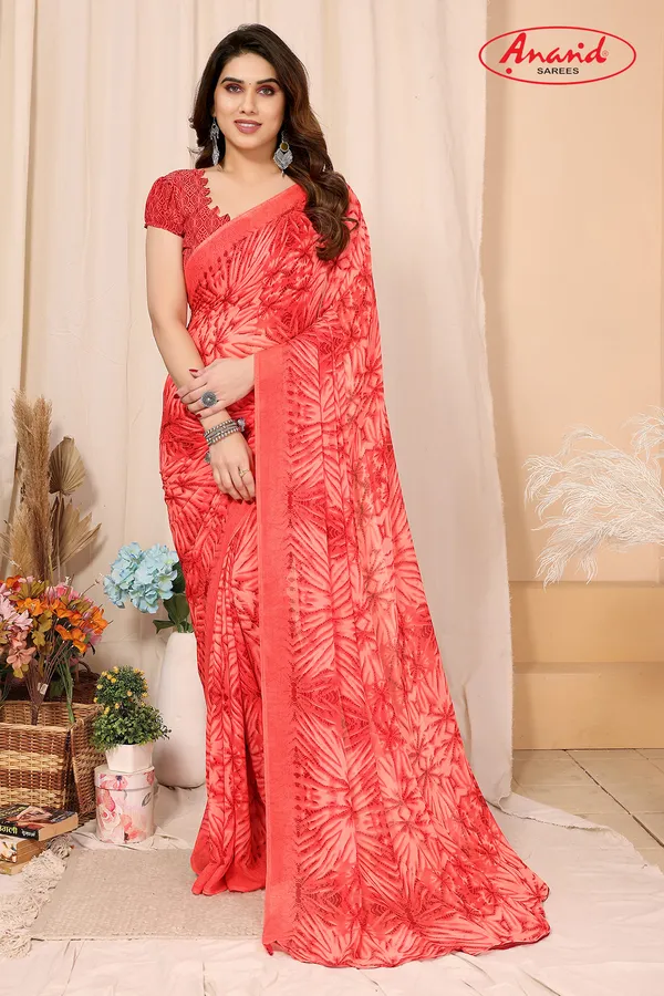 Red_Sarees_Ombre,_Floral_Print_Daily_Wear_Georgette_Saree