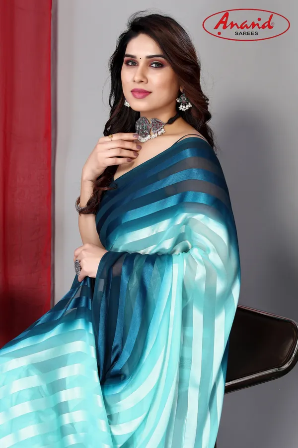 Dark_Blue_&_Light_Blue_Sarees_Striped_Bollywood_Satin_Saree