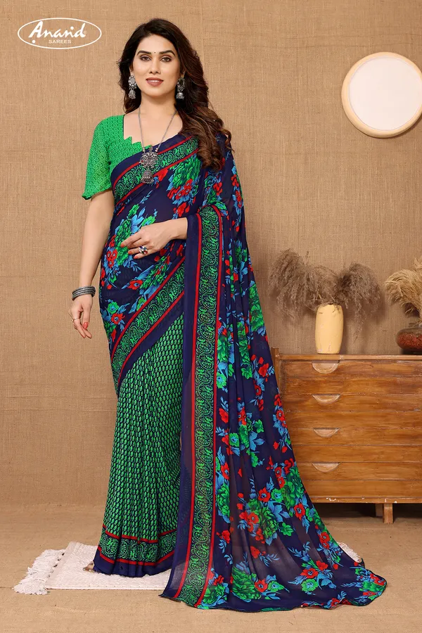 Green_&_Blue_Sarees_Floral_Print_Daily_Wear_Georgette_Saree
