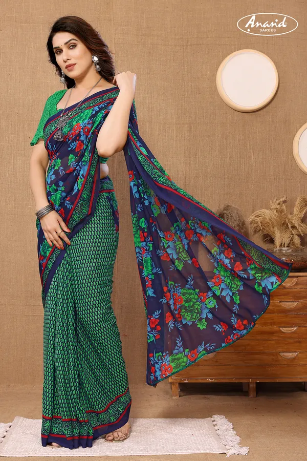 Green_&_Blue_Sarees_Floral_Print_Daily_Wear_Georgette_Saree