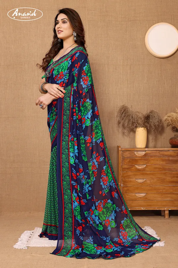 Green_&_Blue_Sarees_Floral_Print_Daily_Wear_Georgette_Saree
