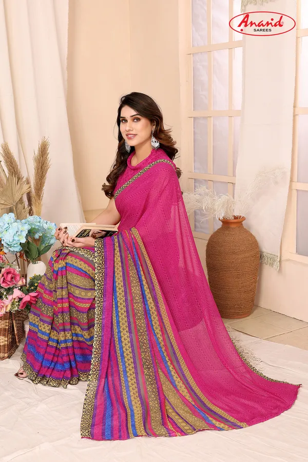 Printed,_Paisley,_Striped_Bollywood_Georgette_Saree_(Pink)