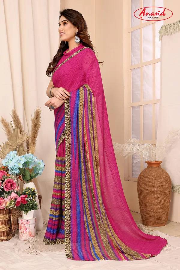 Printed,_Paisley,_Striped_Bollywood_Georgette_Saree_(Pink)