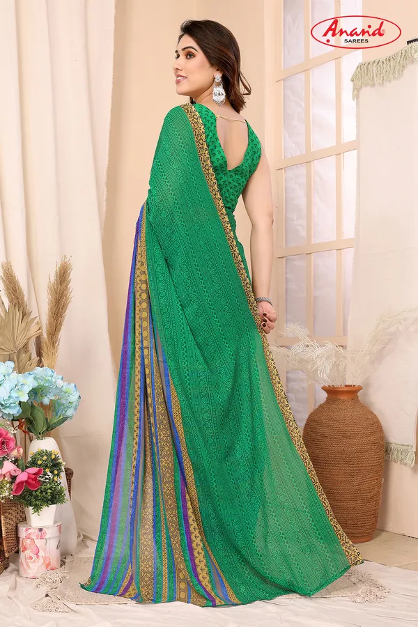 Printed,_Paisley,_Striped_Bollywood_Georgette_Saree_(Green)