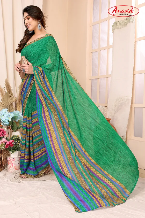 Printed,_Paisley,_Striped_Bollywood_Georgette_Saree_(Green)