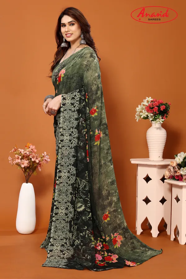 Green_Sarees_Floral_Print_Daily_Wear_Georgette_Saree