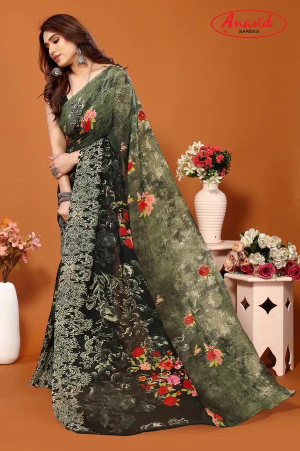 Green_Sarees_Floral_Print_Daily_Wear_Georgette_Saree